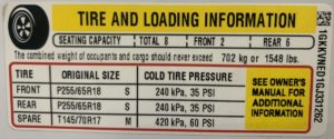 TIRE PLACARD FLASHING TPMS LIGHT
