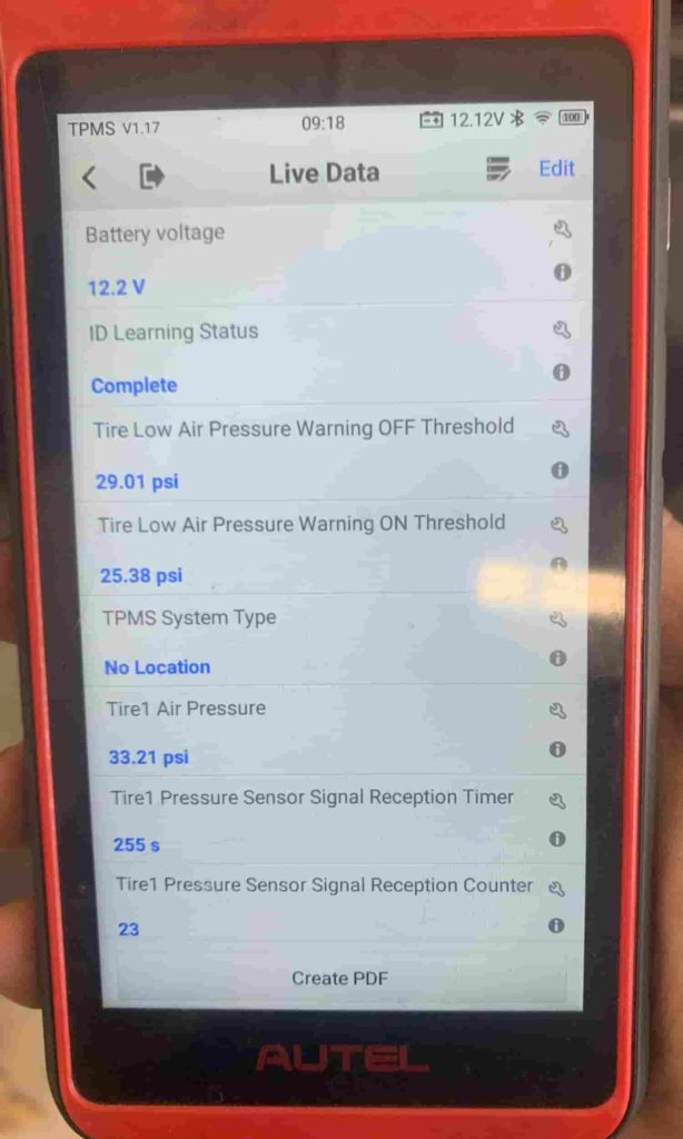 TPMS DIAGNOSTIC TOOL READINGS 2