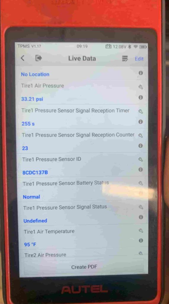 TPMS DIAGNOSTIC TOOL READINGS 3