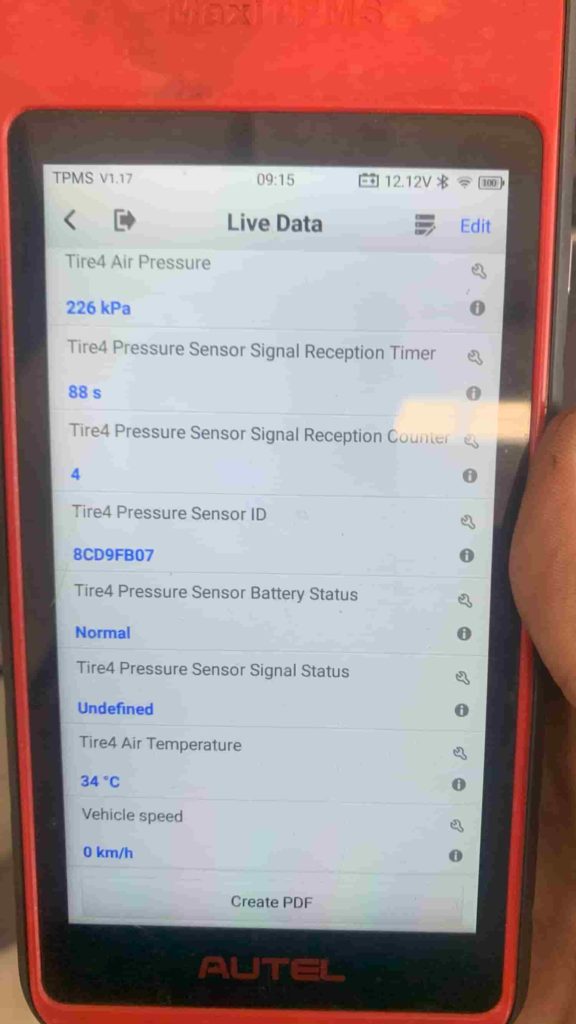 TPMS DIAGNOSTIC TOOL READINGS